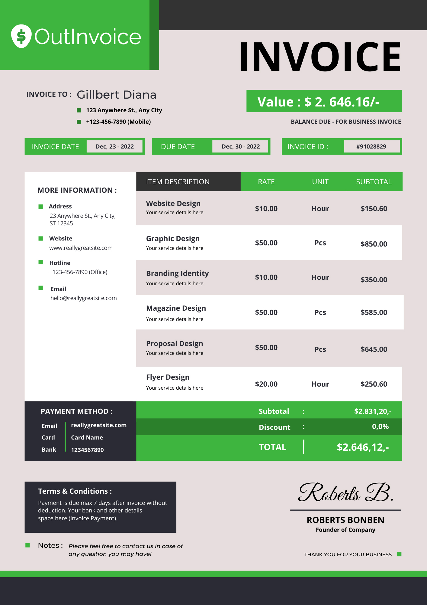 free Invoicing Template for freelance work